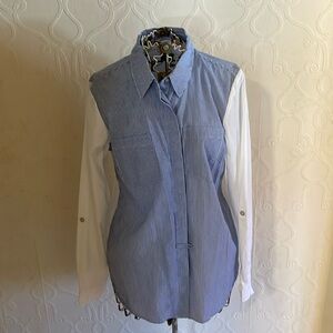 Poplin Button Down Blue and White Pinstripe Boyfriend Shirt